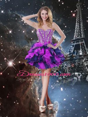 Multi-color Organza Lace Up Sweetheart Sleeveless Floor Length Sweet 16 Dresses Beading and Ruffles and Ruffled Layers