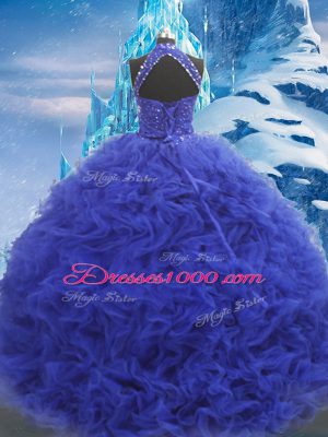 Ball Gowns Quinceanera Dresses Blue Scoop Organza Sleeveless Floor Length Lace Up