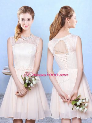 Discount Knee Length Champagne Quinceanera Dama Dress Chiffon Sleeveless Lace