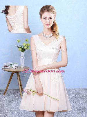 Discount Knee Length Champagne Quinceanera Dama Dress Chiffon Sleeveless Lace