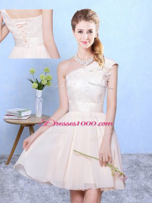 Discount Knee Length Champagne Quinceanera Dama Dress Chiffon Sleeveless Lace