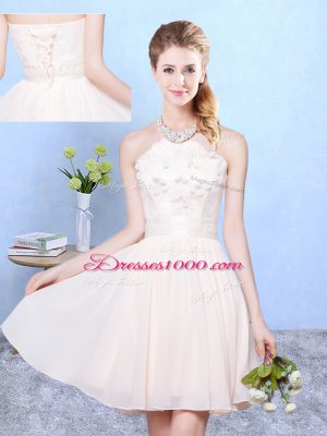 Discount Knee Length Champagne Quinceanera Dama Dress Chiffon Sleeveless Lace