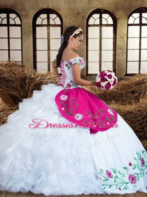 Off The Shoulder Sleeveless Lace Up Quinceanera Dresses Multi-color Chiffon