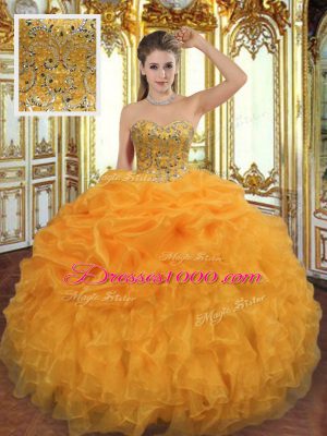 Spectacular Beading and Ruffles Sweet 16 Quinceanera Dress Orange Lace Up Sleeveless Floor Length