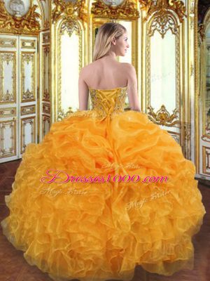 Spectacular Beading and Ruffles Sweet 16 Quinceanera Dress Orange Lace Up Sleeveless Floor Length