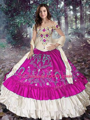 Pretty Off The Shoulder Sleeveless Taffeta 15th Birthday Dress Embroidery and Ruffled Layers Lace Up