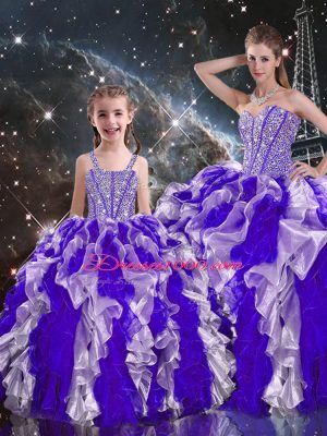 Graceful Multi-color Ball Gowns Organza Sweetheart Sleeveless Beading and Ruffles Floor Length Lace Up Quinceanera Dresses
