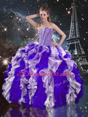 Graceful Multi-color Ball Gowns Organza Sweetheart Sleeveless Beading and Ruffles Floor Length Lace Up Quinceanera Dresses