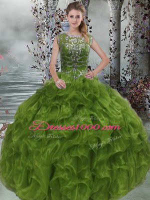 Organza Sleeveless Floor Length Quince Ball Gowns and Beading and Ruffles