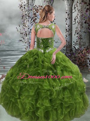Organza Sleeveless Floor Length Quince Ball Gowns and Beading and Ruffles