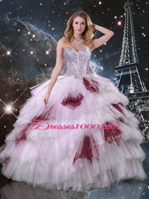 Multi-color Three Pieces Sweetheart Sleeveless Tulle Floor Length Lace Up Beading and Ruffled Layers and Sequins Vestidos de Quinceanera