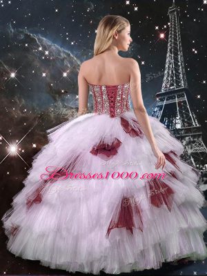 Multi-color Three Pieces Sweetheart Sleeveless Tulle Floor Length Lace Up Beading and Ruffled Layers and Sequins Vestidos de Quinceanera