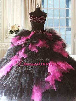 Admirable Sweetheart Sleeveless Tulle Sweet 16 Dresses Beading and Ruffles Lace Up