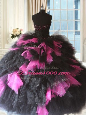 Admirable Sweetheart Sleeveless Tulle Sweet 16 Dresses Beading and Ruffles Lace Up