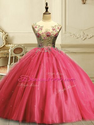 Unique Tulle Sleeveless Floor Length 15th Birthday Dress and Appliques and Sequins