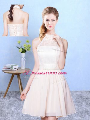 Delicate Champagne Sleeveless Knee Length Lace Lace Up Quinceanera Court Dresses