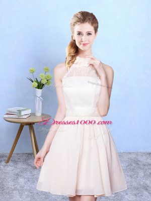 Delicate Champagne Sleeveless Knee Length Lace Lace Up Quinceanera Court Dresses