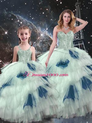 Charming Multi-color Sleeveless Floor Length Beading and Ruffled Layers Lace Up Vestidos de Quinceanera