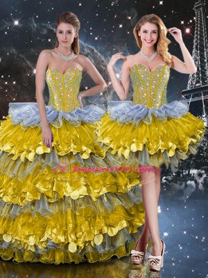 Exquisite Sweetheart Sleeveless Sweet 16 Dresses Floor Length Beading and Ruffled Layers Multi-color Organza