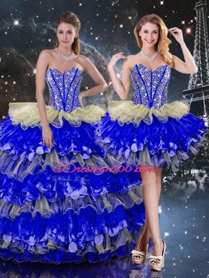 Beading and Ruffles and Ruffled Layers Quinceanera Dress Multi-color Lace Up Sleeveless Floor Length
