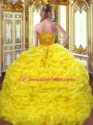 Deluxe Gold Sweetheart Neckline Beading and Embroidery and Pick Ups Ball Gown Prom Dress Sleeveless Lace Up