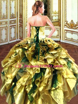 Dynamic Gold Sleeveless Organza Lace Up Quince Ball Gowns for Military Ball and Sweet 16 and Quinceanera