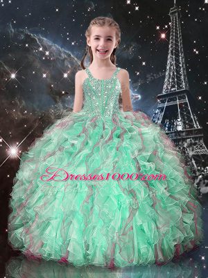Organza Sleeveless Floor Length 15 Quinceanera Dress and Beading and Ruffles