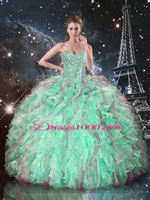 Organza Sleeveless Floor Length 15 Quinceanera Dress and Beading and Ruffles