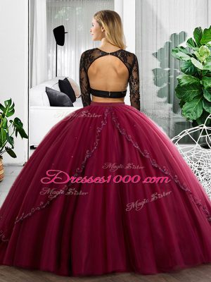 Popular Floor Length Dark Green 15 Quinceanera Dress Tulle Long Sleeves Lace and Ruching