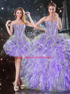 Hot Selling Sweetheart Sleeveless Organza Vestidos de Quinceanera Beading and Ruffles Lace Up