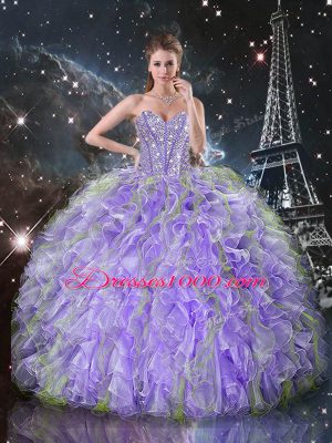 Hot Selling Sweetheart Sleeveless Organza Vestidos de Quinceanera Beading and Ruffles Lace Up