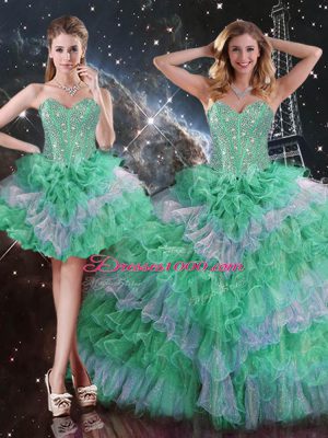 Eye-catching Multi-color Ball Gowns Sleeveless Organza Floor Length Lace Up Beading and Ruffles Quinceanera Dresses