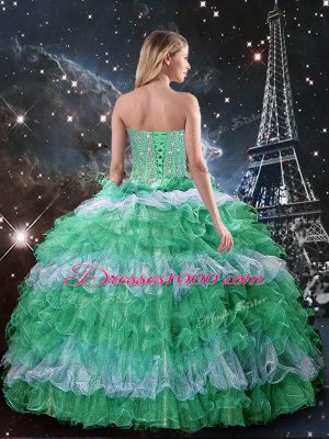 Eye-catching Multi-color Ball Gowns Sleeveless Organza Floor Length Lace Up Beading and Ruffles Quinceanera Dresses