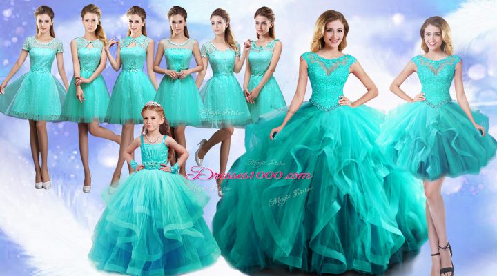 Turquoise Sleeveless Floor Length Beading and Lace Lace Up Sweet 16 Quinceanera Dress