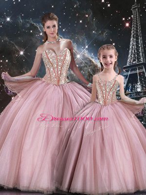 New Arrival Pink Sweetheart Lace Up Beading 15 Quinceanera Dress Sleeveless