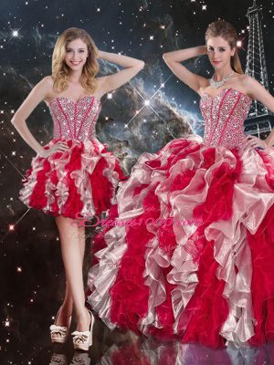 Popular Multi-color Ball Gowns Sweetheart Sleeveless Organza Floor Length Lace Up Ruffles Sweet 16 Quinceanera Dress