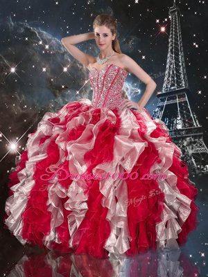 Popular Multi-color Ball Gowns Sweetheart Sleeveless Organza Floor Length Lace Up Ruffles Sweet 16 Quinceanera Dress