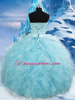 Ball Gowns Quinceanera Gown Aqua Blue Sweetheart Tulle Sleeveless Floor Length Lace Up