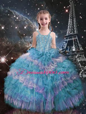 Floor Length Lace Up Quince Ball Gowns Multi-color for Military Ball and Sweet 16 and Quinceanera with Beading and Ruffled Layers
