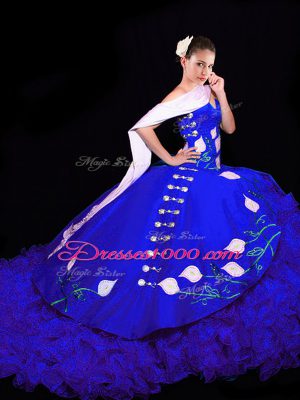 Royal Blue Sleeveless Brush Train Embroidery Sweet 16 Quinceanera Dress