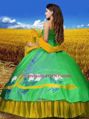 Floor Length Lace Up Ball Gown Prom Dress Multi-color for Military Ball and Sweet 16 and Quinceanera with Embroidery