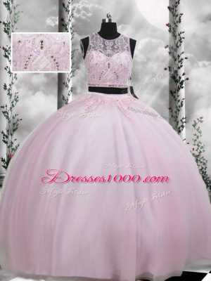 Spectacular Floor Length Baby Pink Quinceanera Gown Scoop Sleeveless Zipper