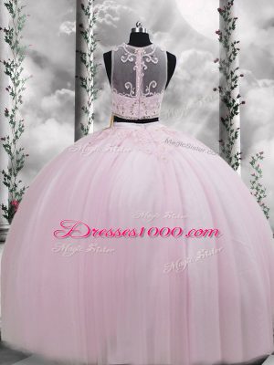 Spectacular Floor Length Baby Pink Quinceanera Gown Scoop Sleeveless Zipper