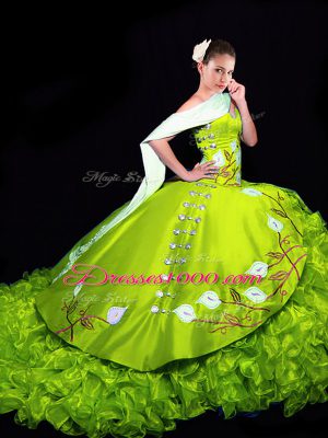 Perfect Brush Train Ball Gowns Sweet 16 Dress Yellow Green Sweetheart Organza Sleeveless Lace Up