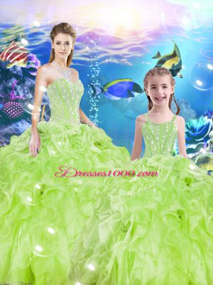 Popular Organza Sweetheart Sleeveless Lace Up Beading and Ruffles Vestidos de Quinceanera in