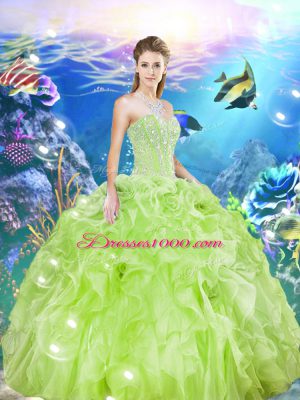 Popular Organza Sweetheart Sleeveless Lace Up Beading and Ruffles Vestidos de Quinceanera in