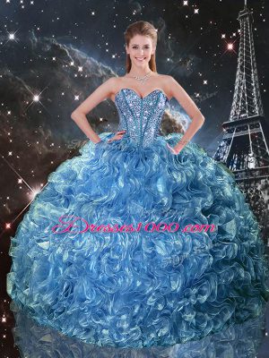 On Sale Organza Sweetheart Sleeveless Lace Up Beading and Ruffles Quinceanera Gown in Baby Blue