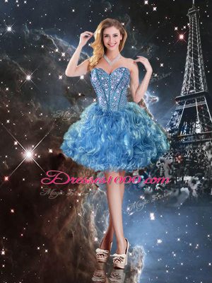 On Sale Organza Sweetheart Sleeveless Lace Up Beading and Ruffles Quinceanera Gown in Baby Blue