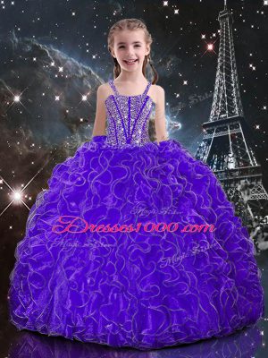 Eggplant Purple Sleeveless Beading and Ruffles Floor Length Little Girl Pageant Gowns