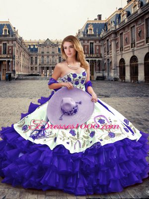 Vintage Embroidery and Ruffled Layers Quinceanera Gowns Purple Lace Up Sleeveless Floor Length